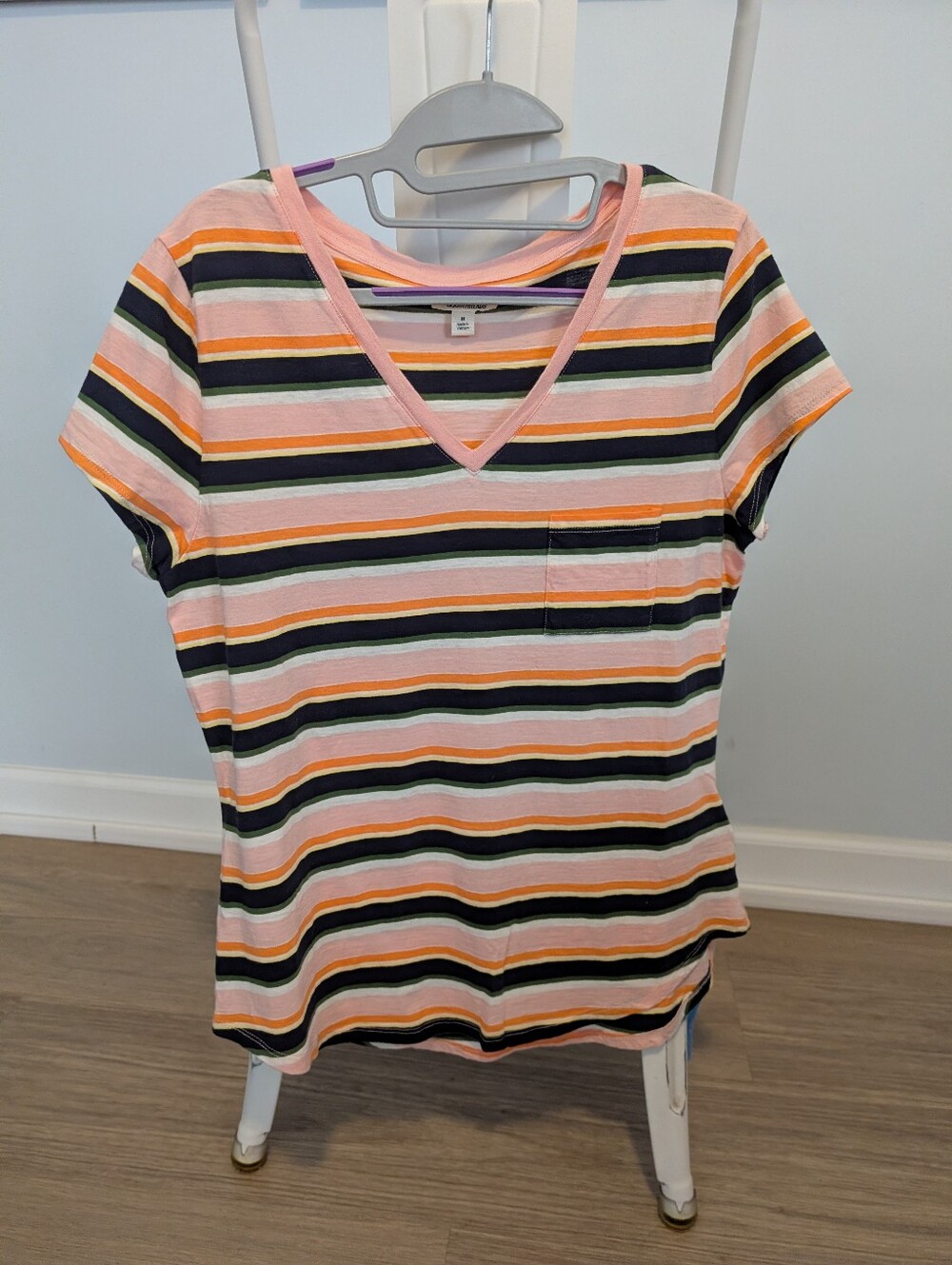 Women's Retro Stripe V-Neck Pocket Tee